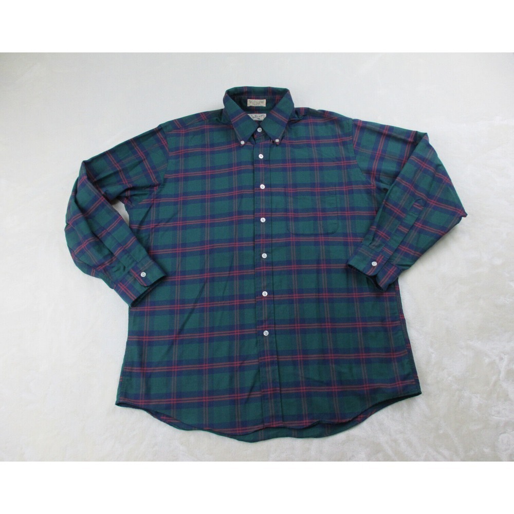 VINTAGE L.L. Bean Shirt Mens 16 1/2 -33 Blue Plaid Button Up USA Long Sleeve*‎